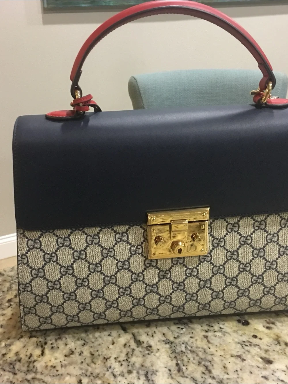 Gucci Navy, Red and Beige GG Supreme Top Handle Satchel and Wallet